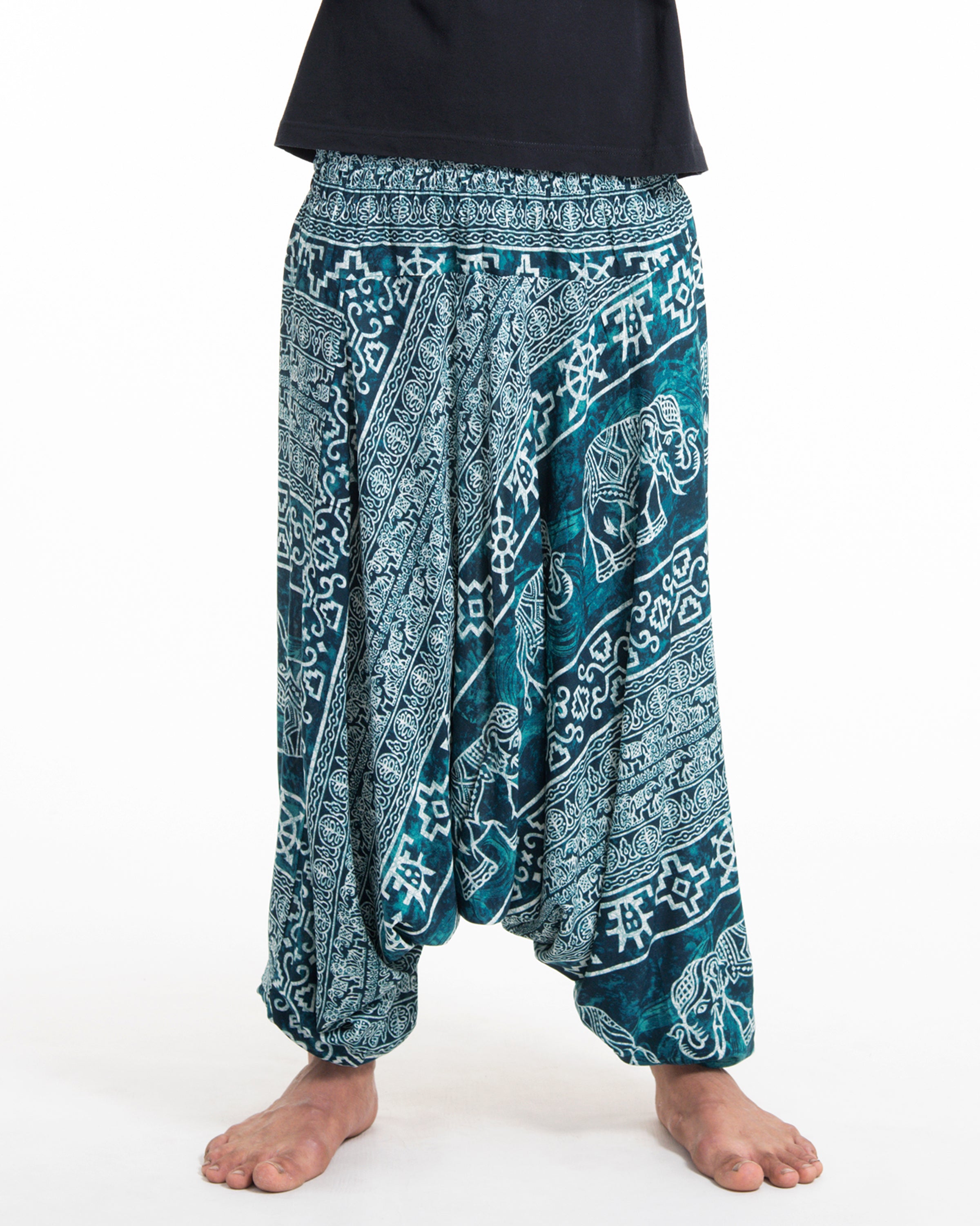 Marble Elephant Drop Crotch Men's Elephant Pants in Turquoise