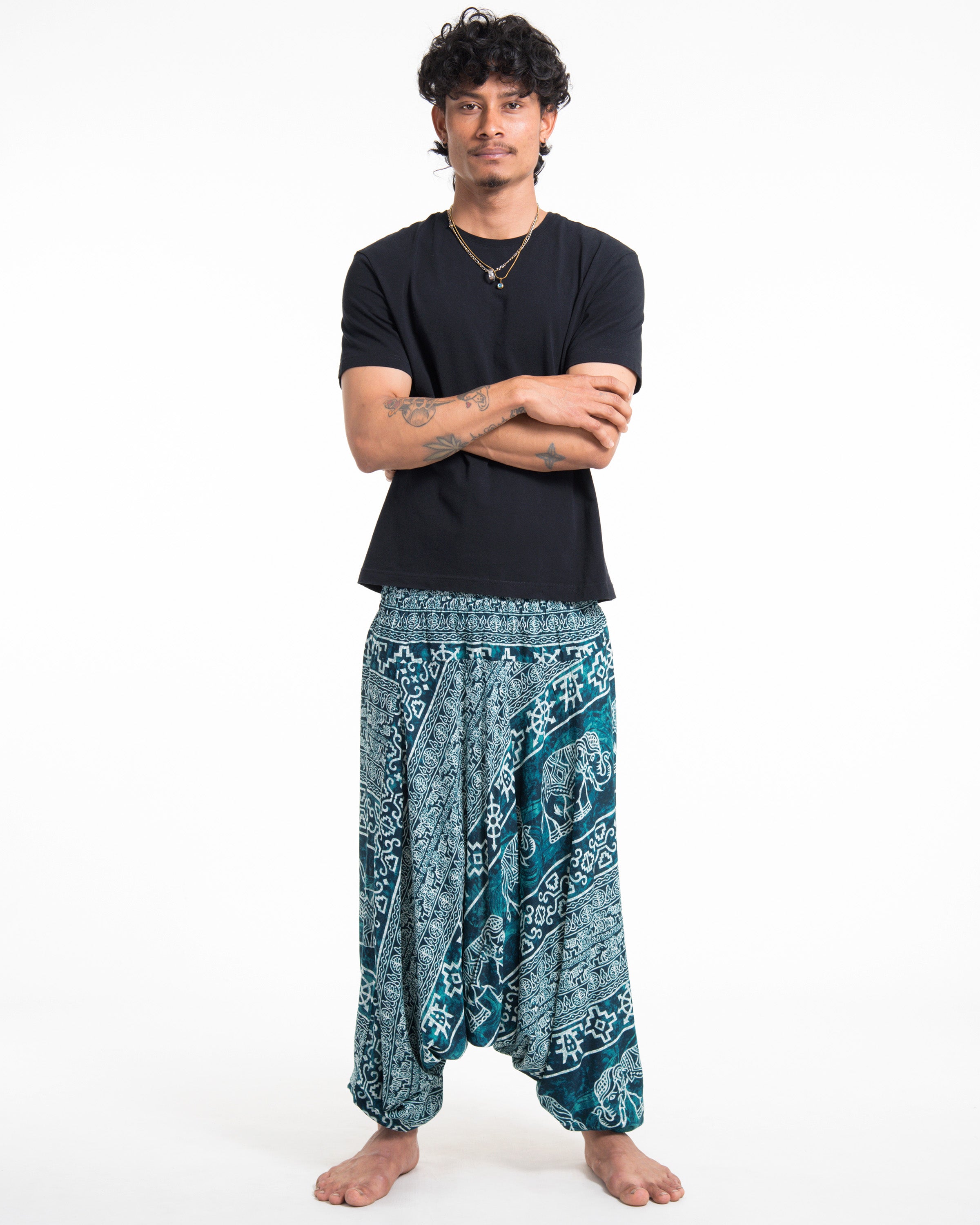 Marble Elephant Drop Crotch Men's Elephant Pants in Turquoise