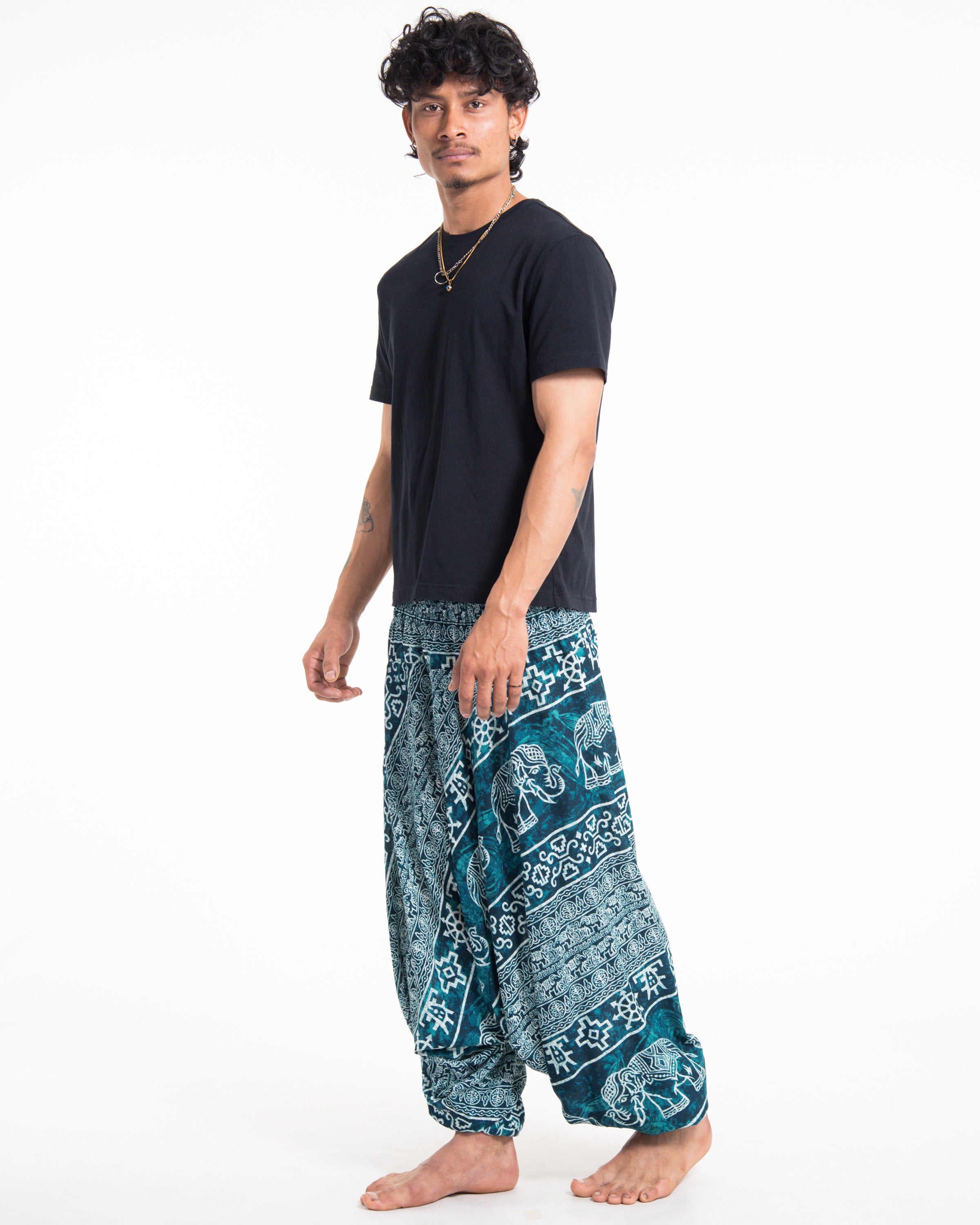 Marble Elephant Drop Crotch Men's Elephant Pants in Turquoise