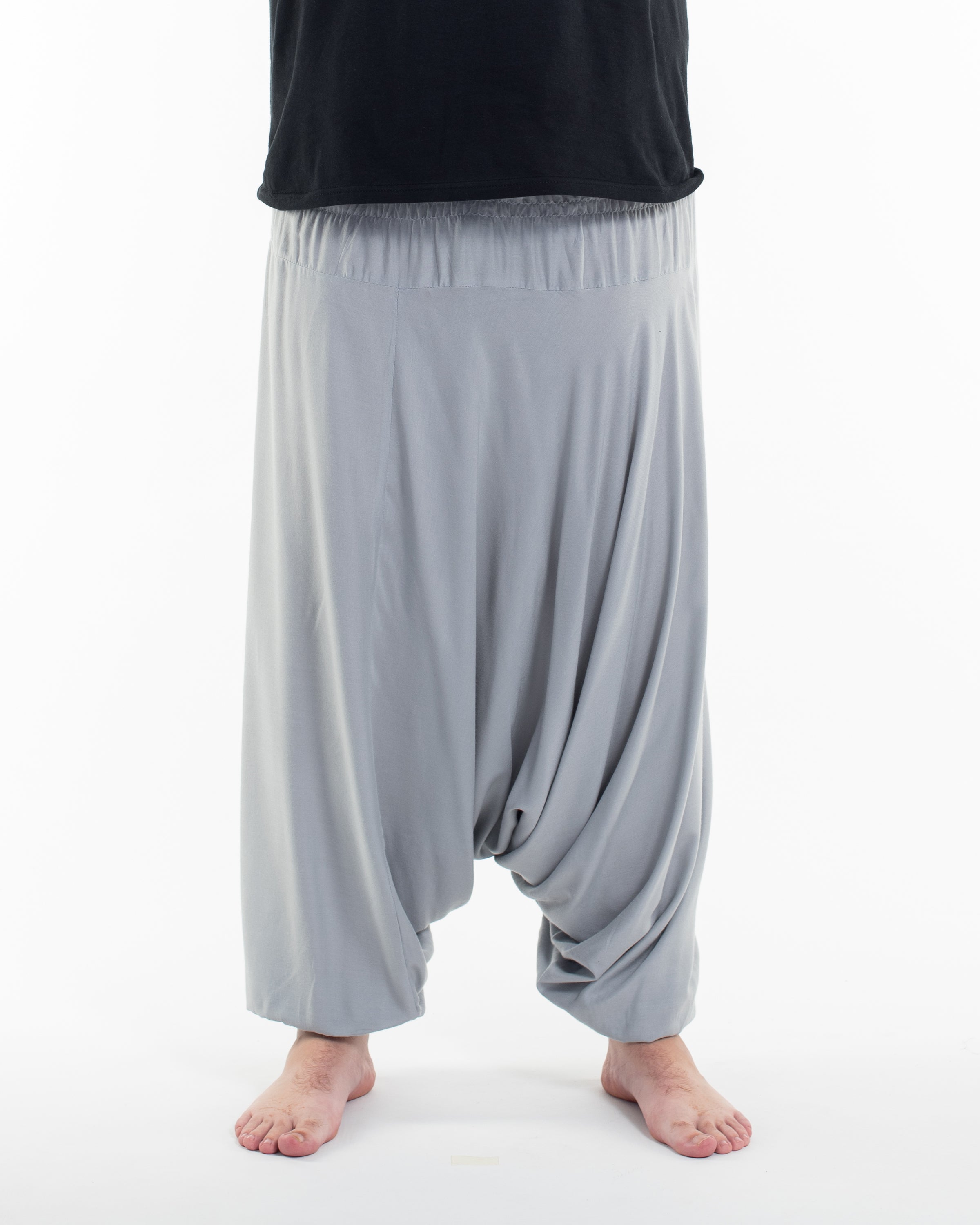 Plus Size Solid Color Drop Crotch Men's Harem Pants in Light Gray