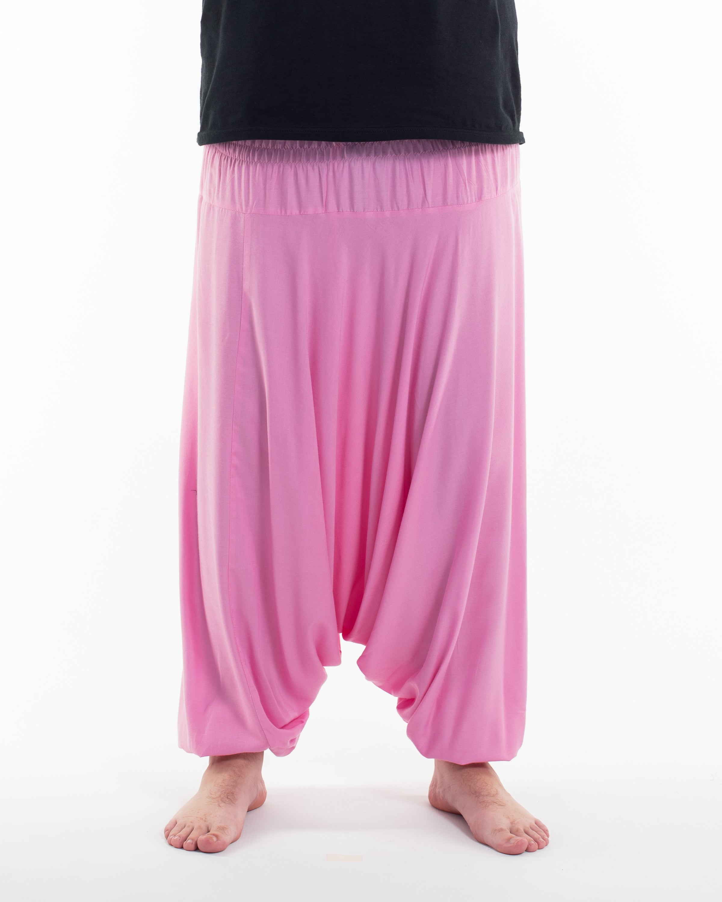 Plus Size Solid Color Drop Crotch Men's Harem Pants in Light Pink