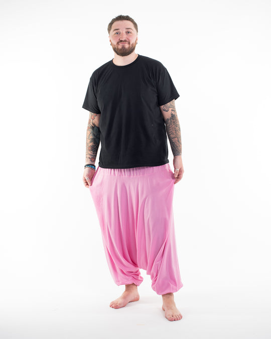 Plus Size Solid Color Drop Crotch Men's Harem Pants in Light Pink