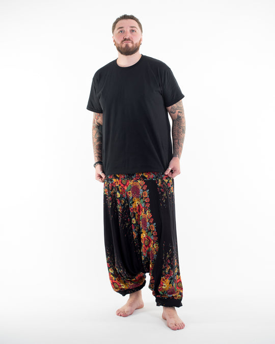 Plus Size Floral Drop Crotch Men's Harem Pants in Black