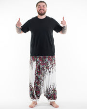 Plus Size Floral Drop Crotch Men's Harem Pants in White