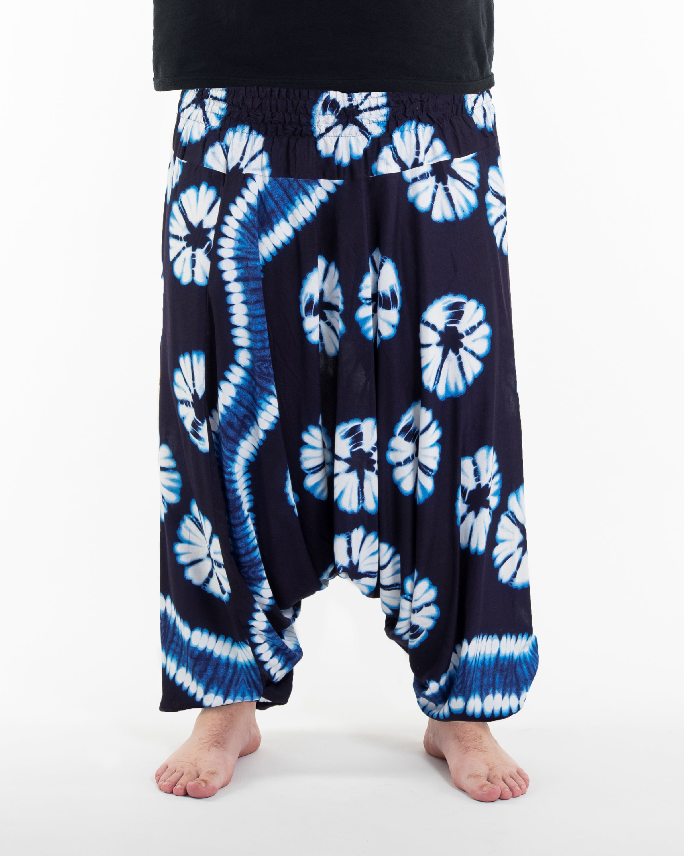 Plus Size Tie Dye Drop Crotch Men's Harem Pants in Indigo