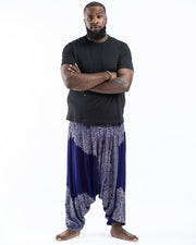 Plus Size Floral Mandalas Drop Crotch Men's Harem Pants in Blue