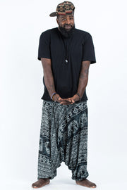 Plus Size Marble Elephant Drop Crotch Men's Elephant Pants in Black