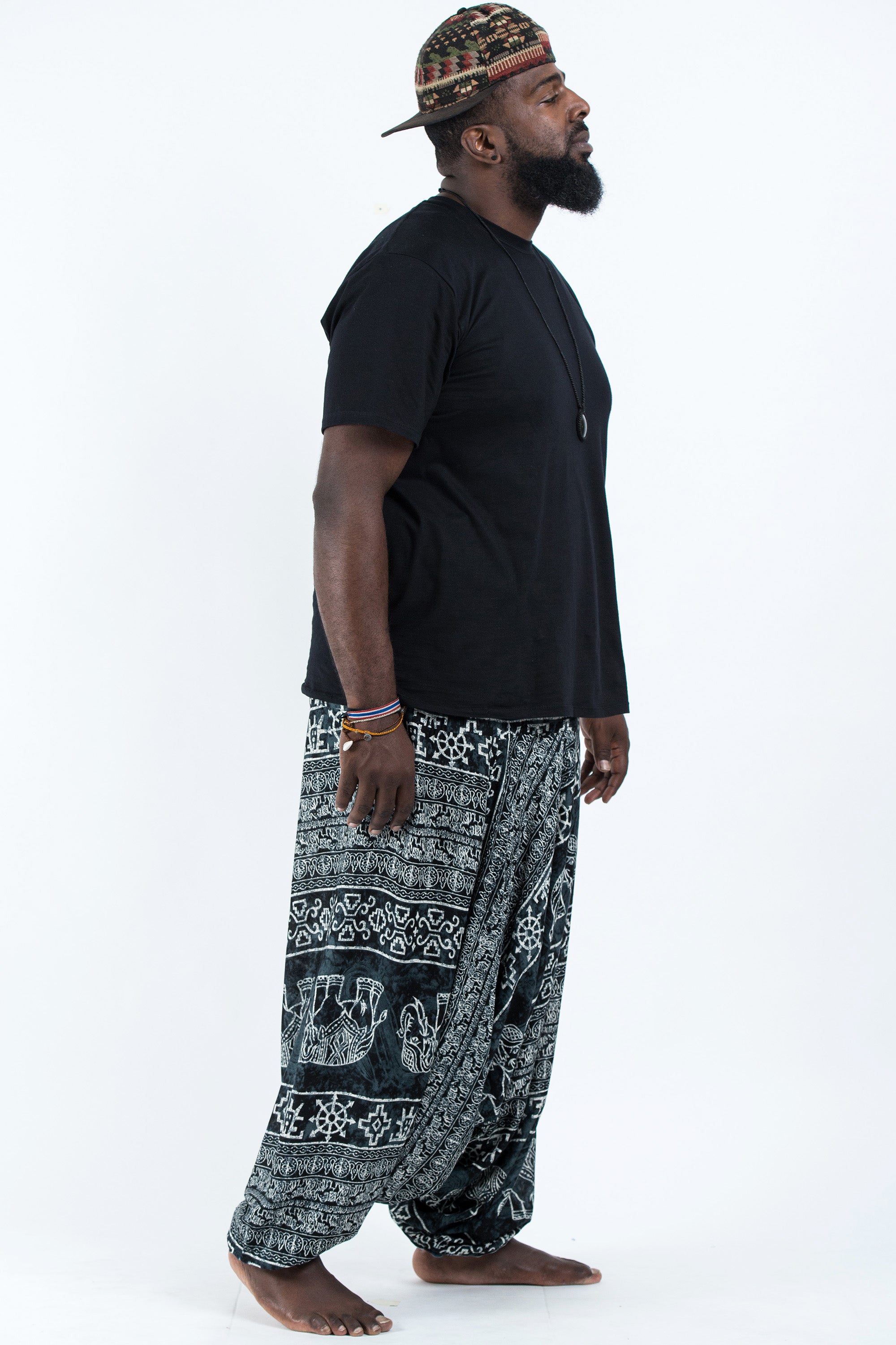 Plus Size Marble Elephant Drop Crotch Men's Elephant Pants in Black