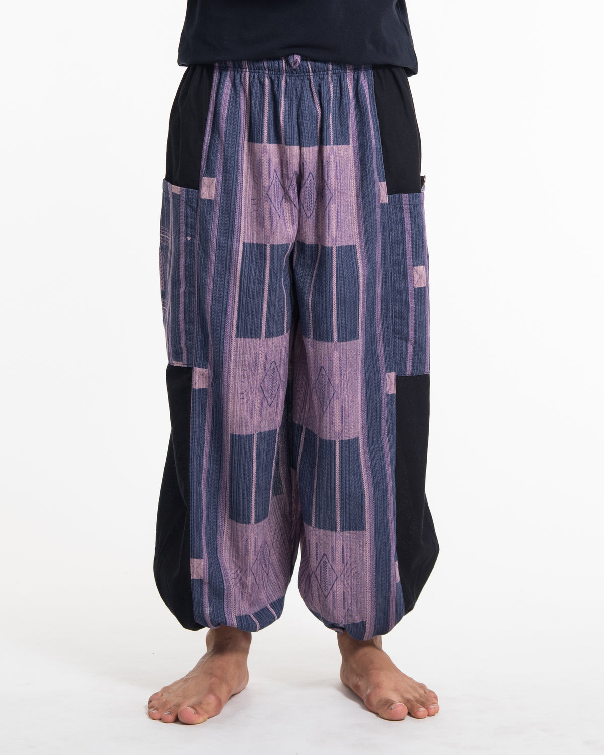 Two Tone Thai Hill Tribe Fabric Men's Cotton Pants in Artisan Blue