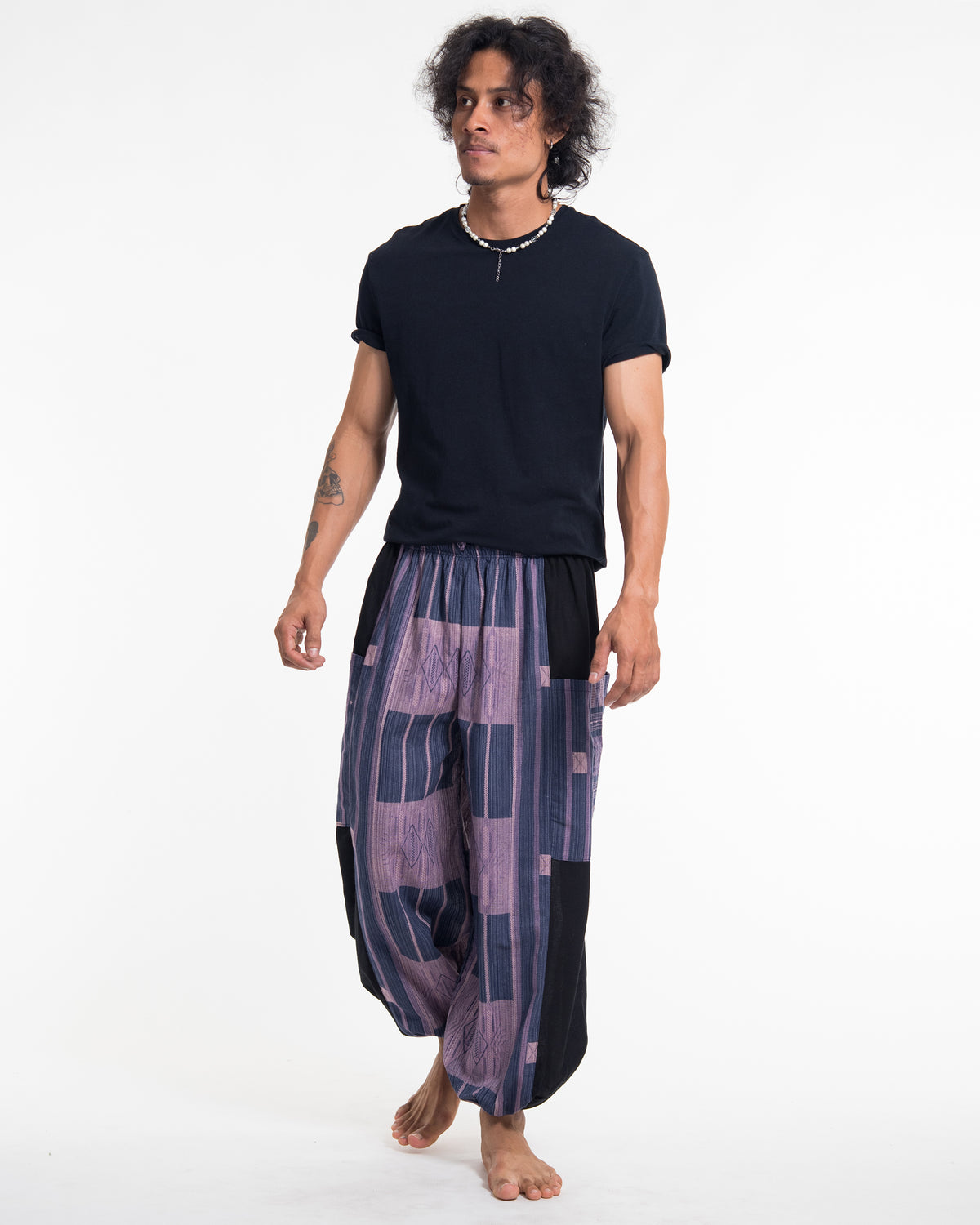 Two Tone Thai Hill Tribe Fabric Men's Cotton Pants in Artisan Blue
