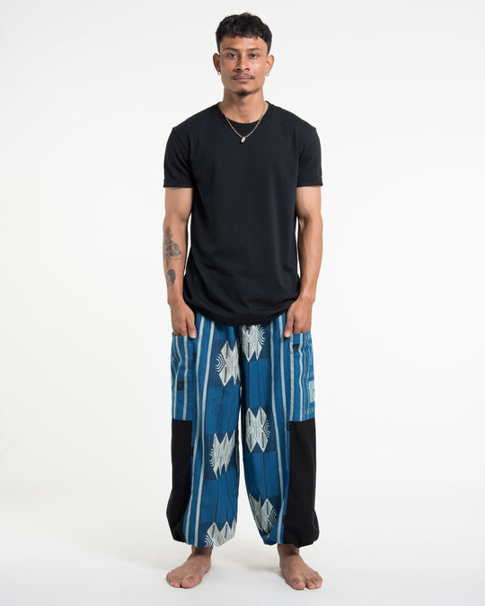 Two Tone Thai Hill Tribe Fabric Men's Cotton Pants in Blue
