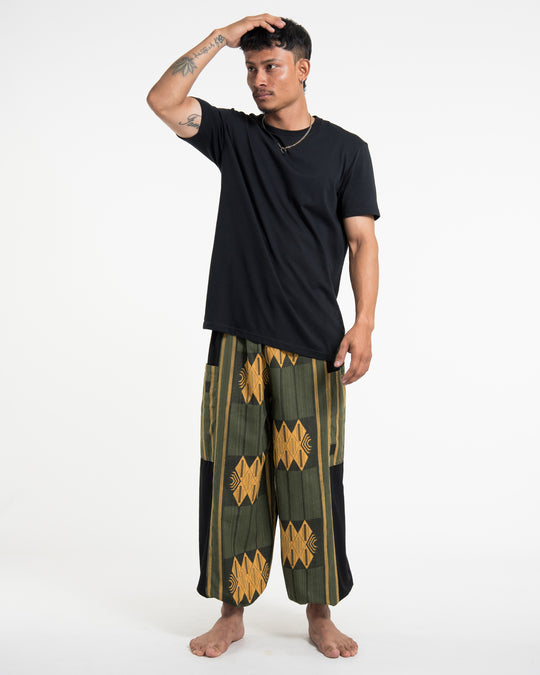 Two Tone Thai Hill Tribe Fabric Men's Cotton Pants in Green