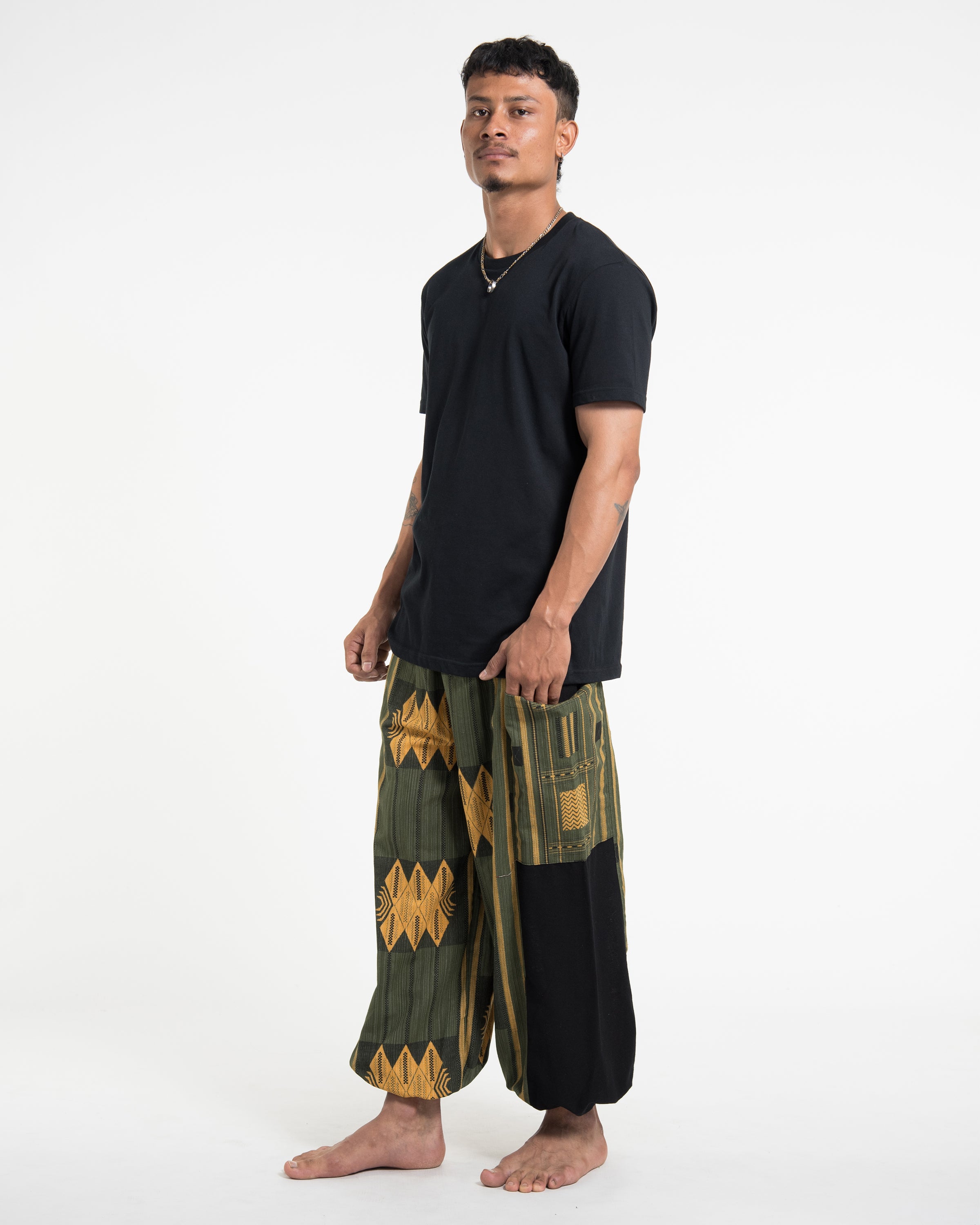 Two Tone Thai Hill Tribe Fabric Men's Cotton Pants in Green