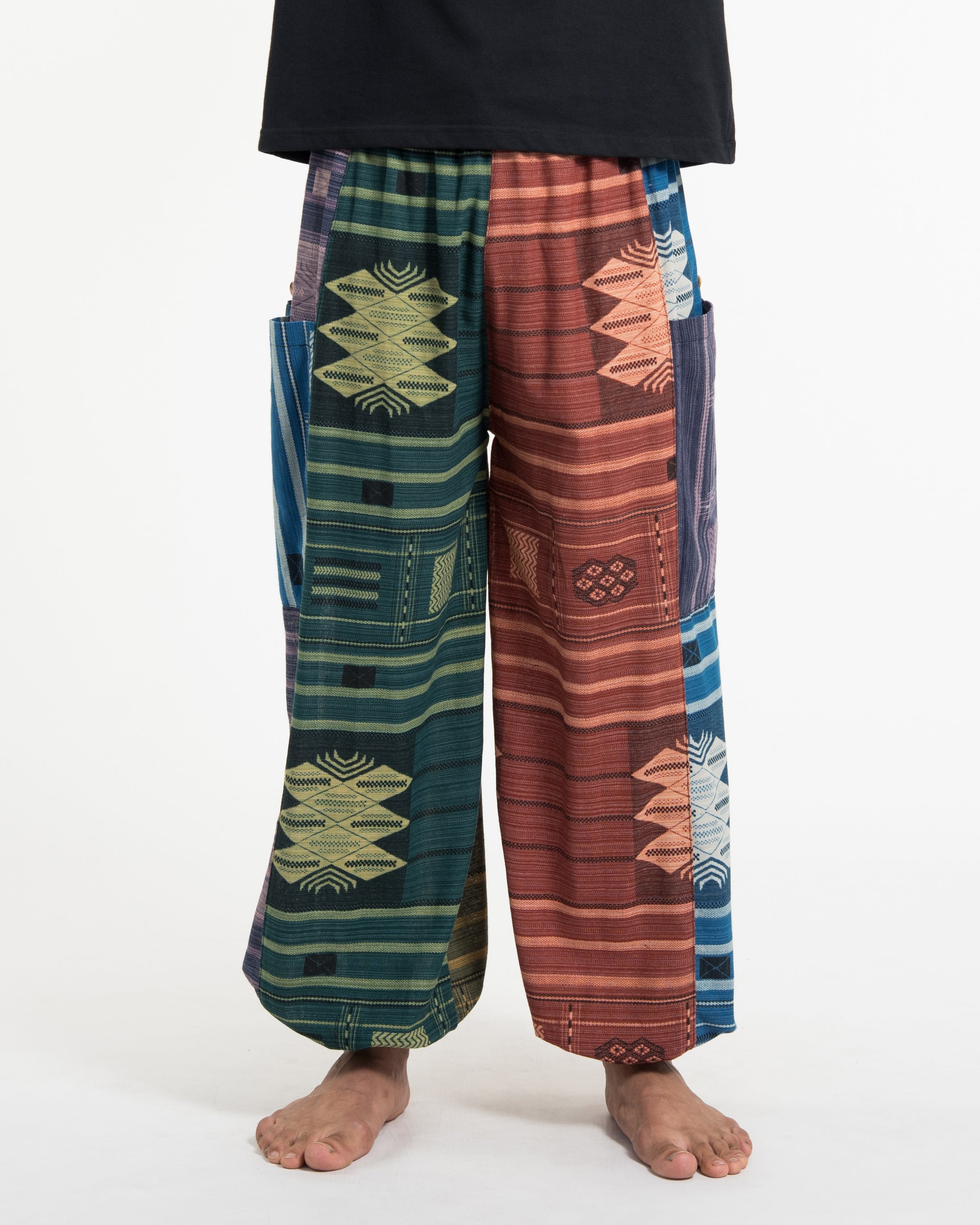 Patchwork Thai Hill Tribe Fabric Men's Cotton Pants in Multi