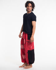 Two Tone Thai Hill Tribe Fabric Men's Cotton Pants in Red