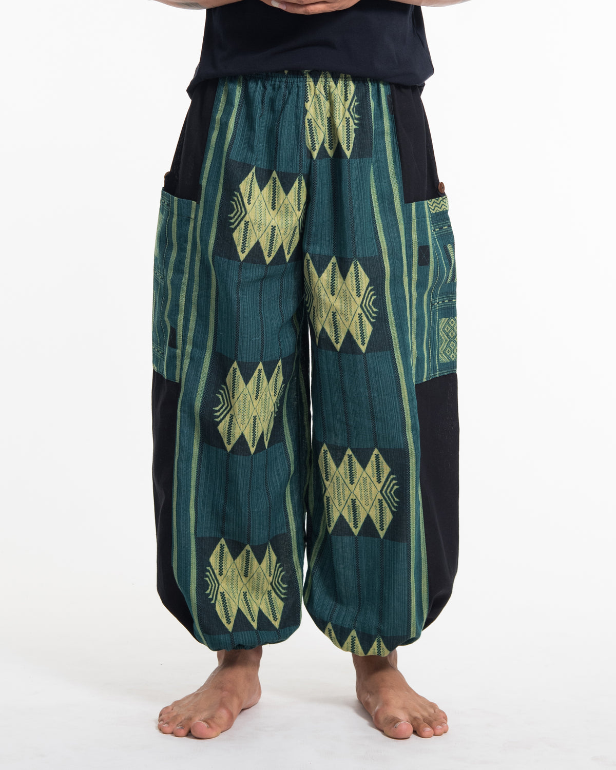 Two Tone Thai Hill Tribe Fabric Men's Cotton Pants in Teal