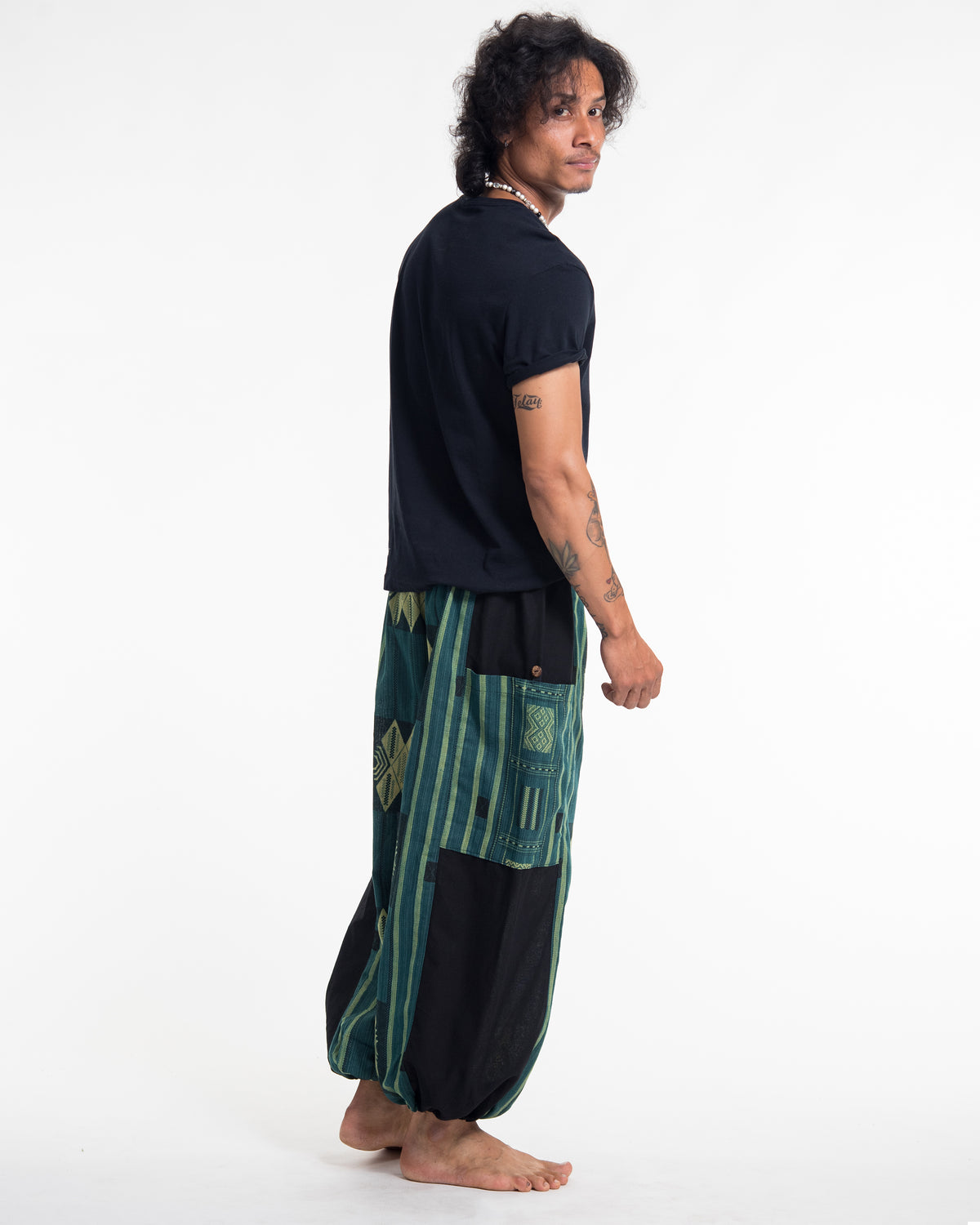 Two Tone Thai Hill Tribe Fabric Men's Cotton Pants in Teal