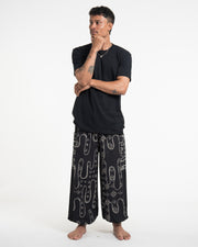 Two Tone Japanese Print Men's Cotton Pants in Black