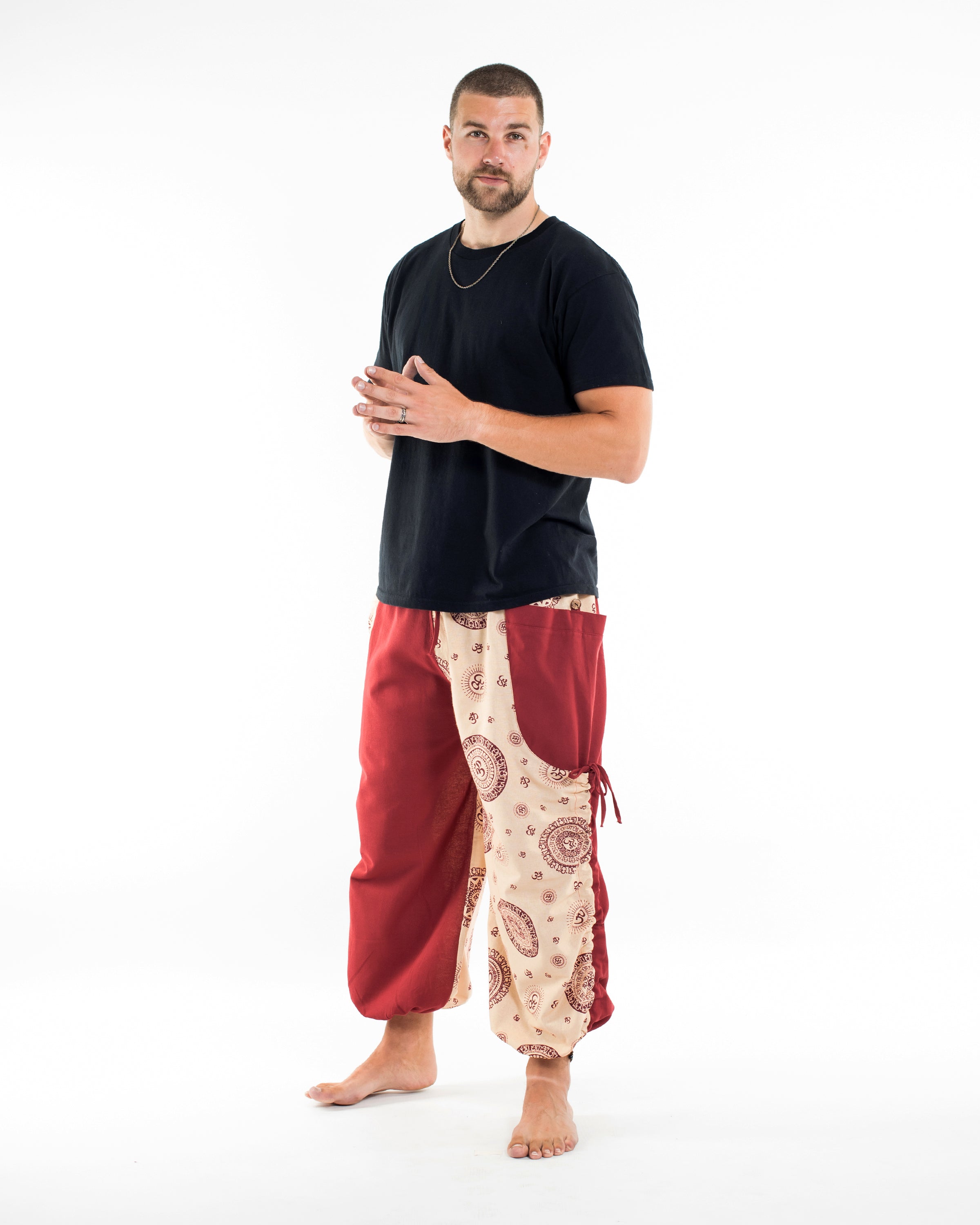 Two Tone Om Prints Men's Cotton Pants in Cream