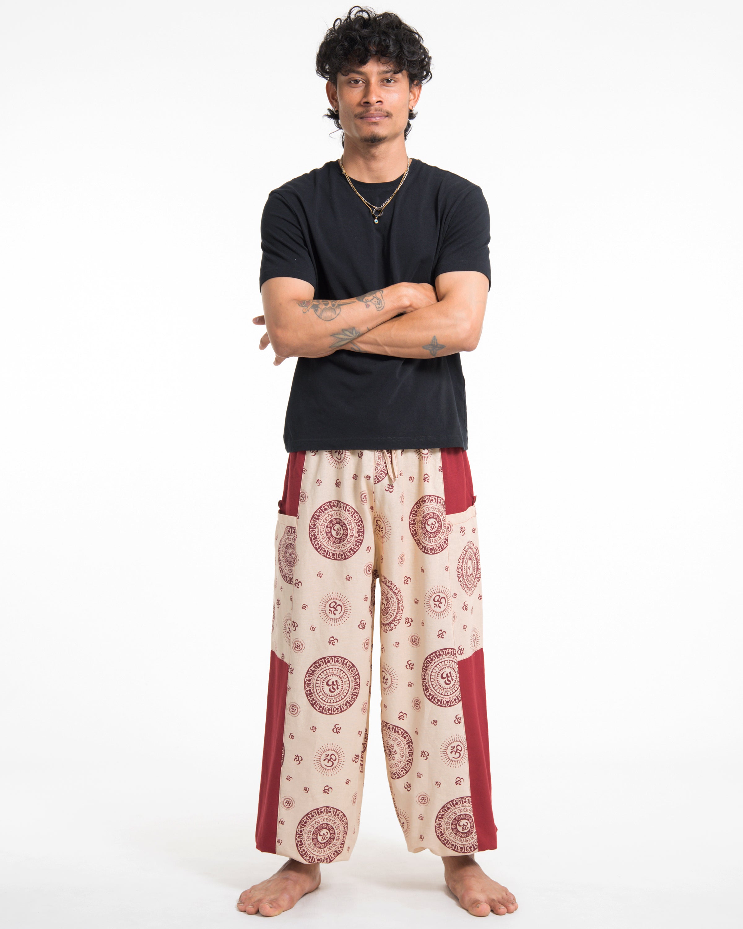 Two Tone Om Prints Men's Cotton Pants in Red