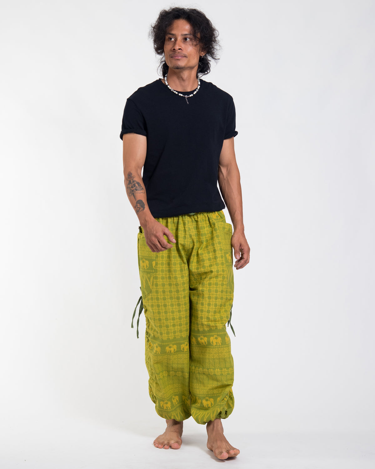 Men's Hill Tribe Cotton Elephant Pants in Green