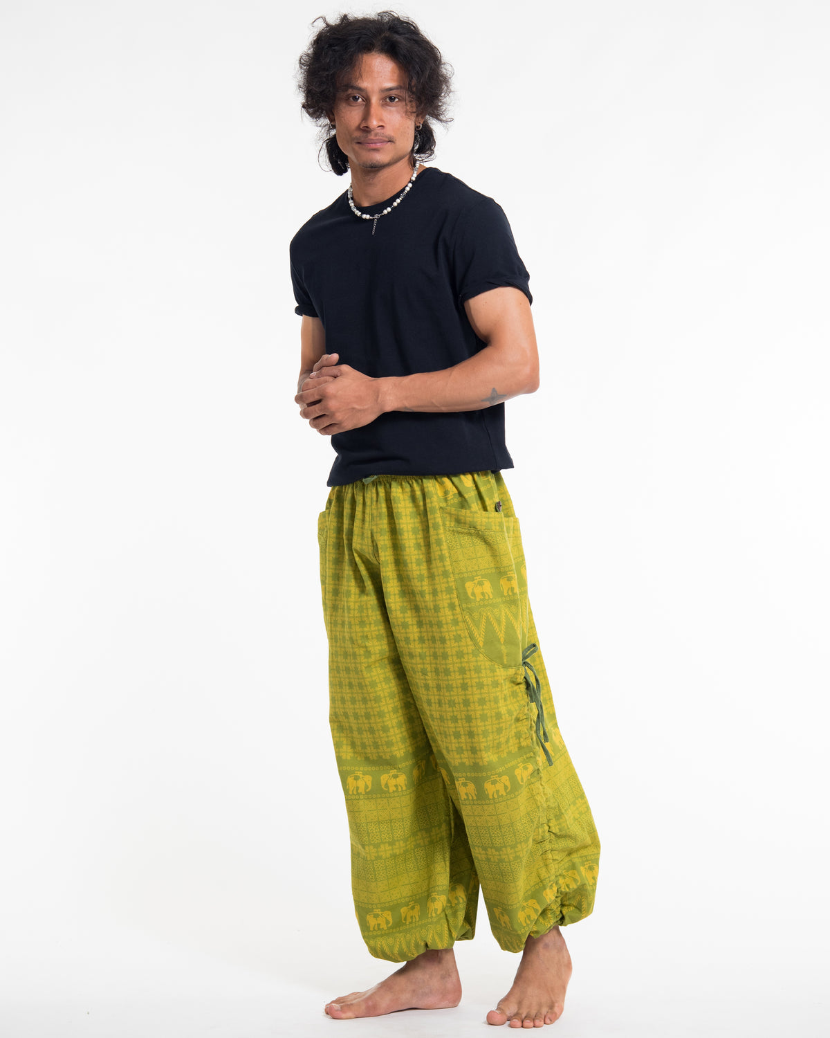 Men's Hill Tribe Cotton Elephant Pants in Green