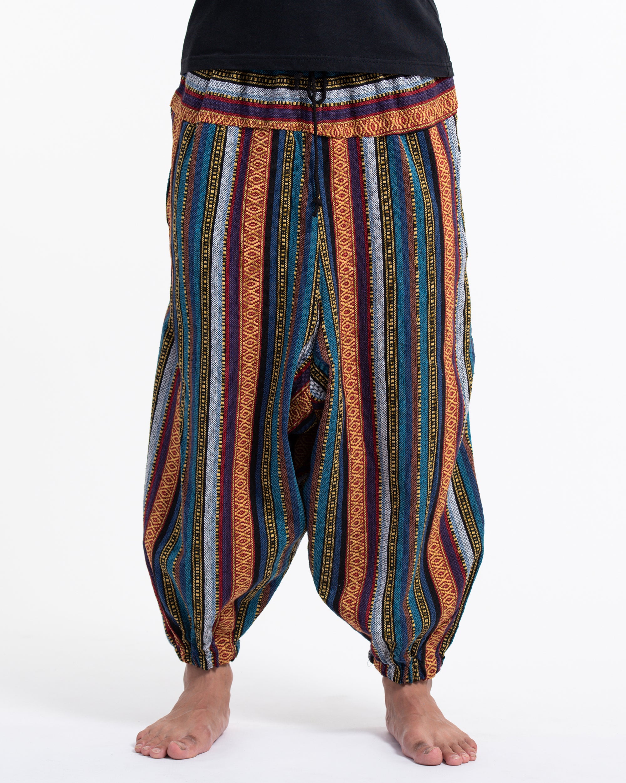 Men's Hill Tribe Low Cut Balloon Pants In Blue Orange