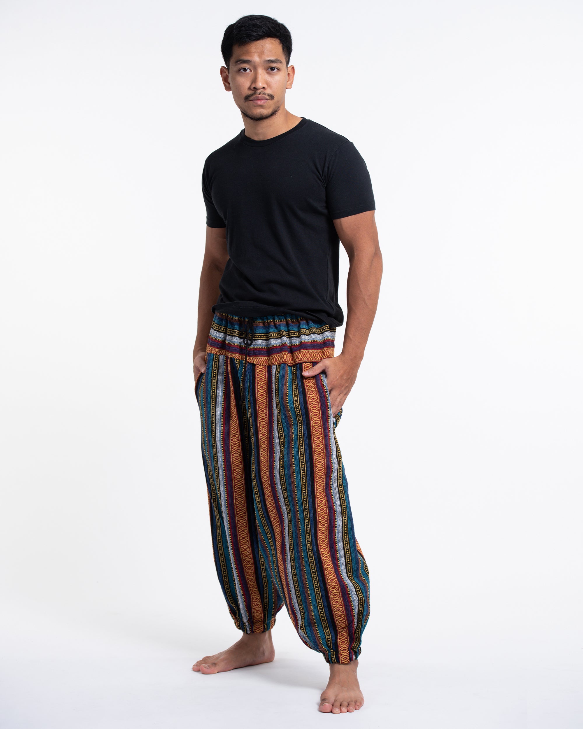 Men's Hill Tribe Low Cut Balloon Pants In Blue Orange