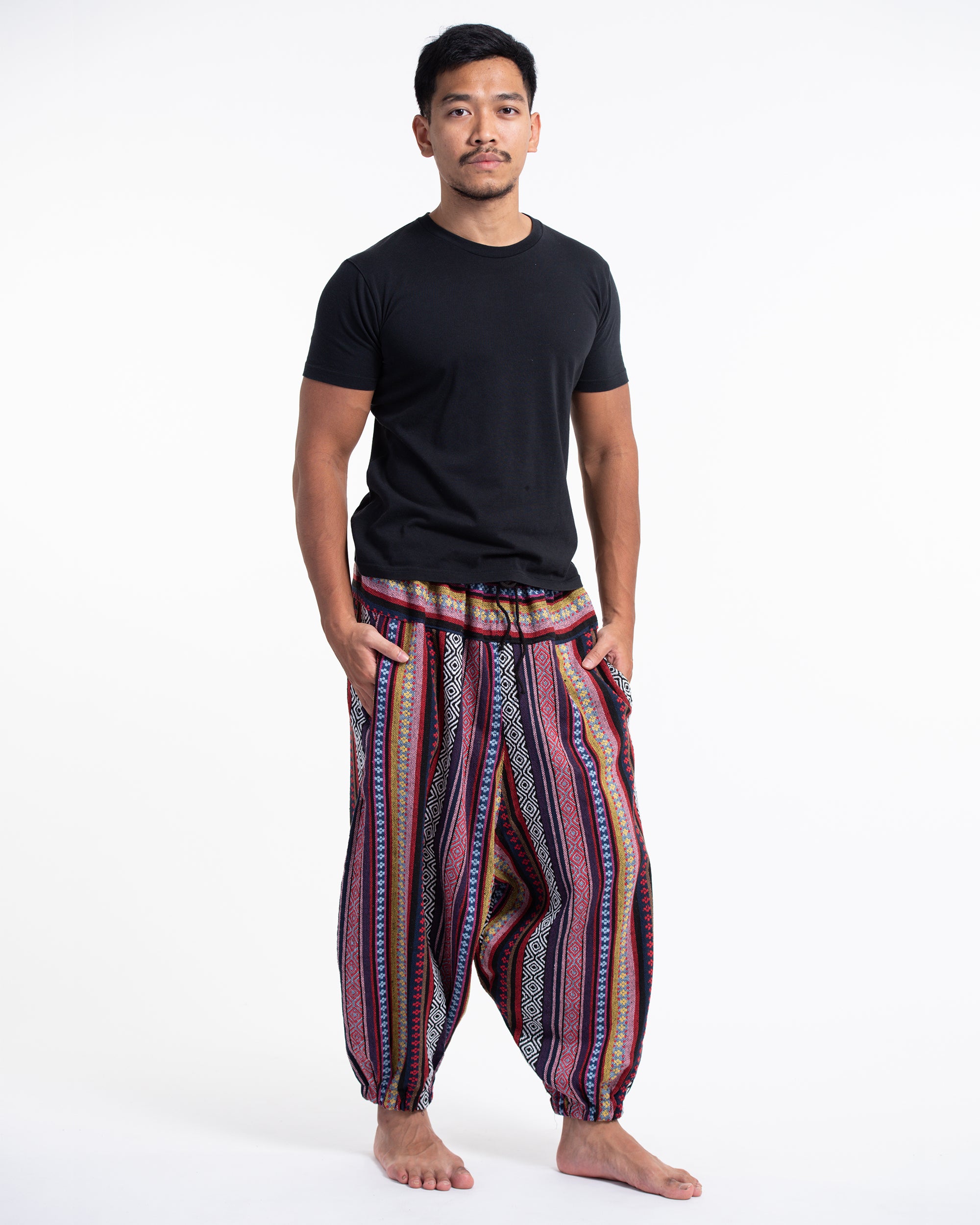 Men's Hill Tribe Low Cut Balloon Pants In Red Pink