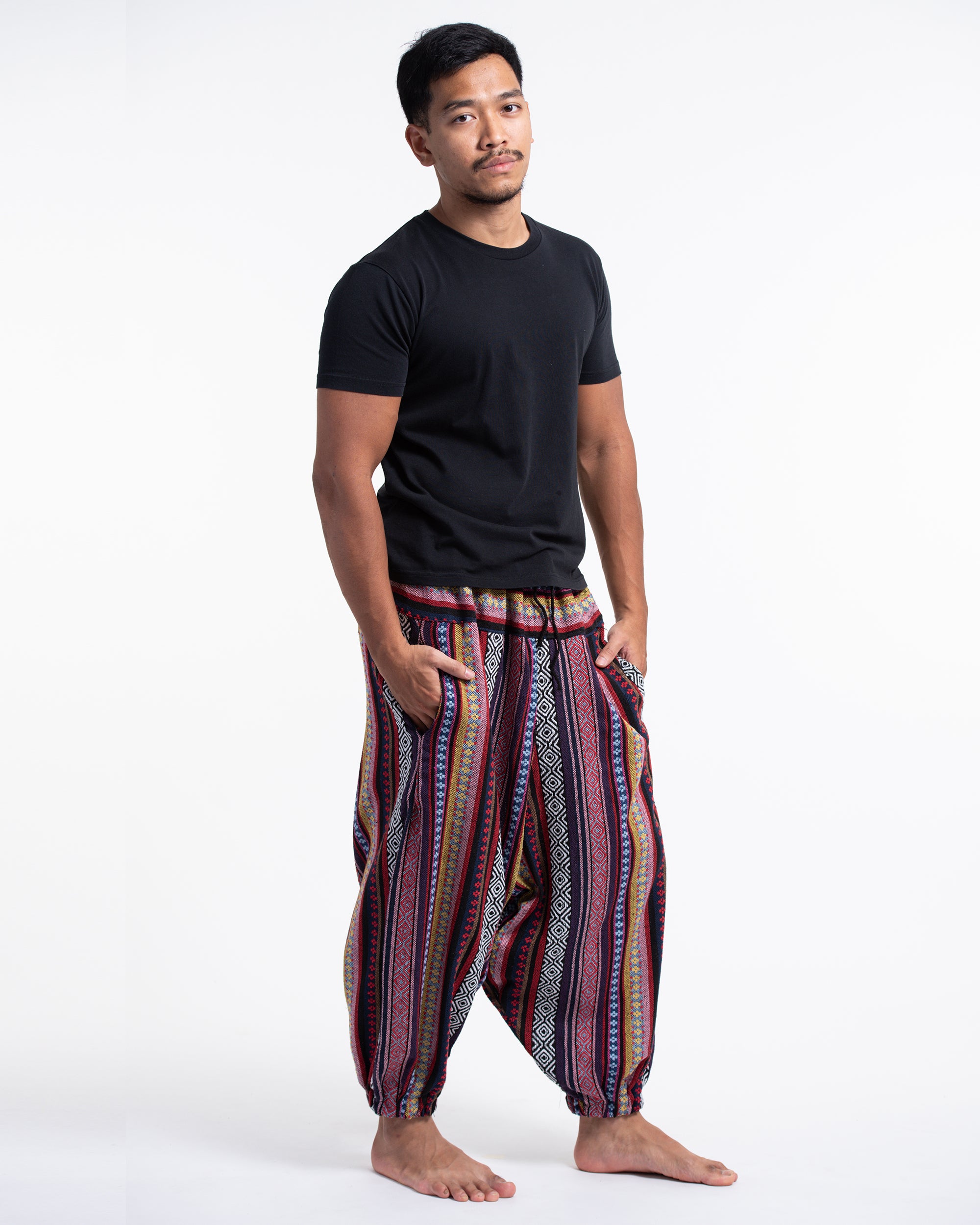Men's Hill Tribe Low Cut Balloon Pants In Red Pink