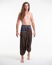 Pinstripe Cotton Low Cut Men's Harem Pants with Elephant Trim in Brown
