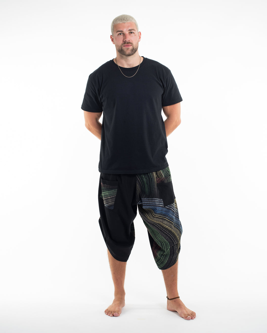 Two Tone Rainbow Prints Men's Three Quarter Pants in Black