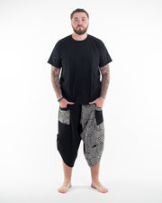 Plus Size Two Tone Swirls Prints Men's Three Quarter Pants in Black