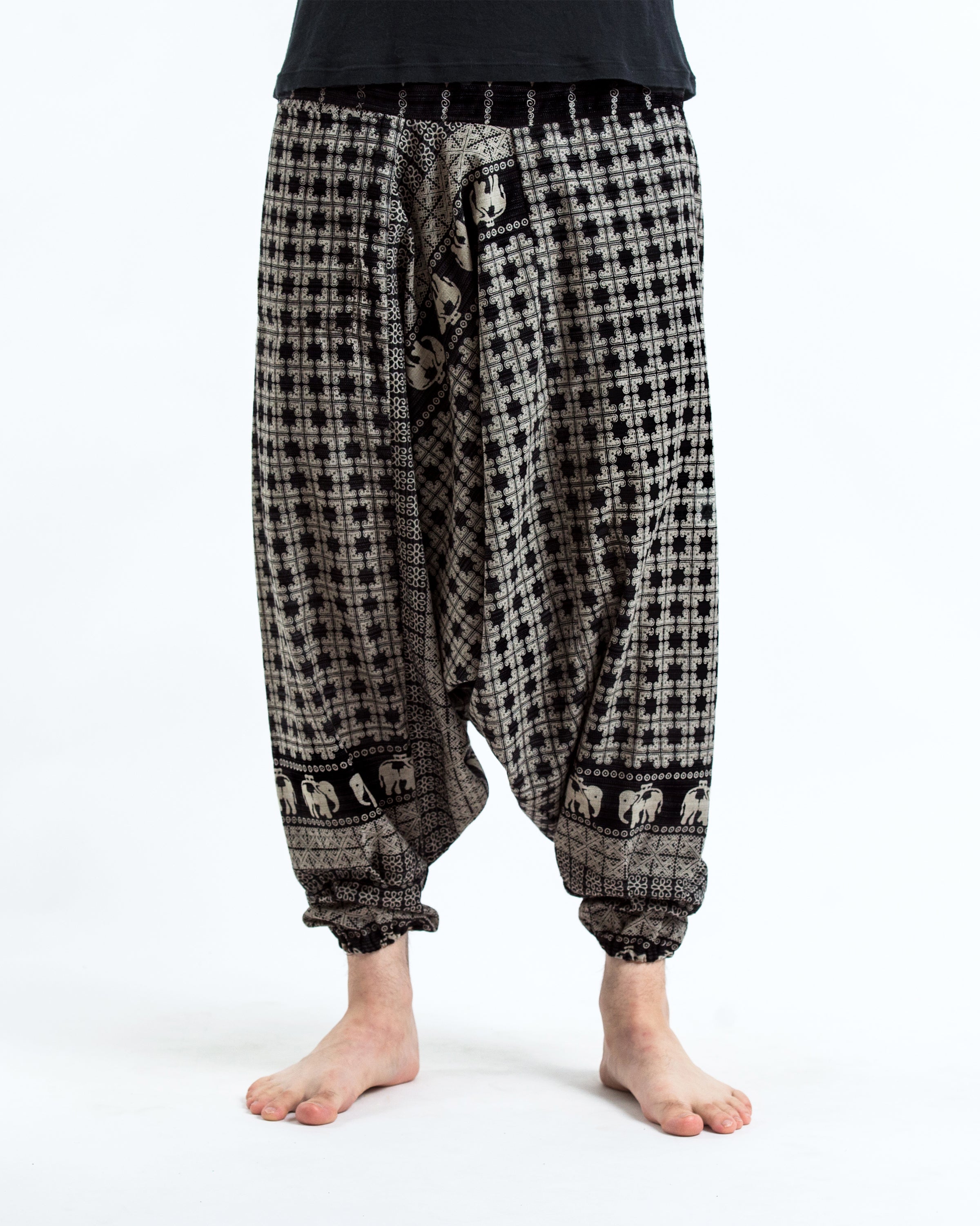 Hill Tribe Elephant Men's Elephant Pants in Black