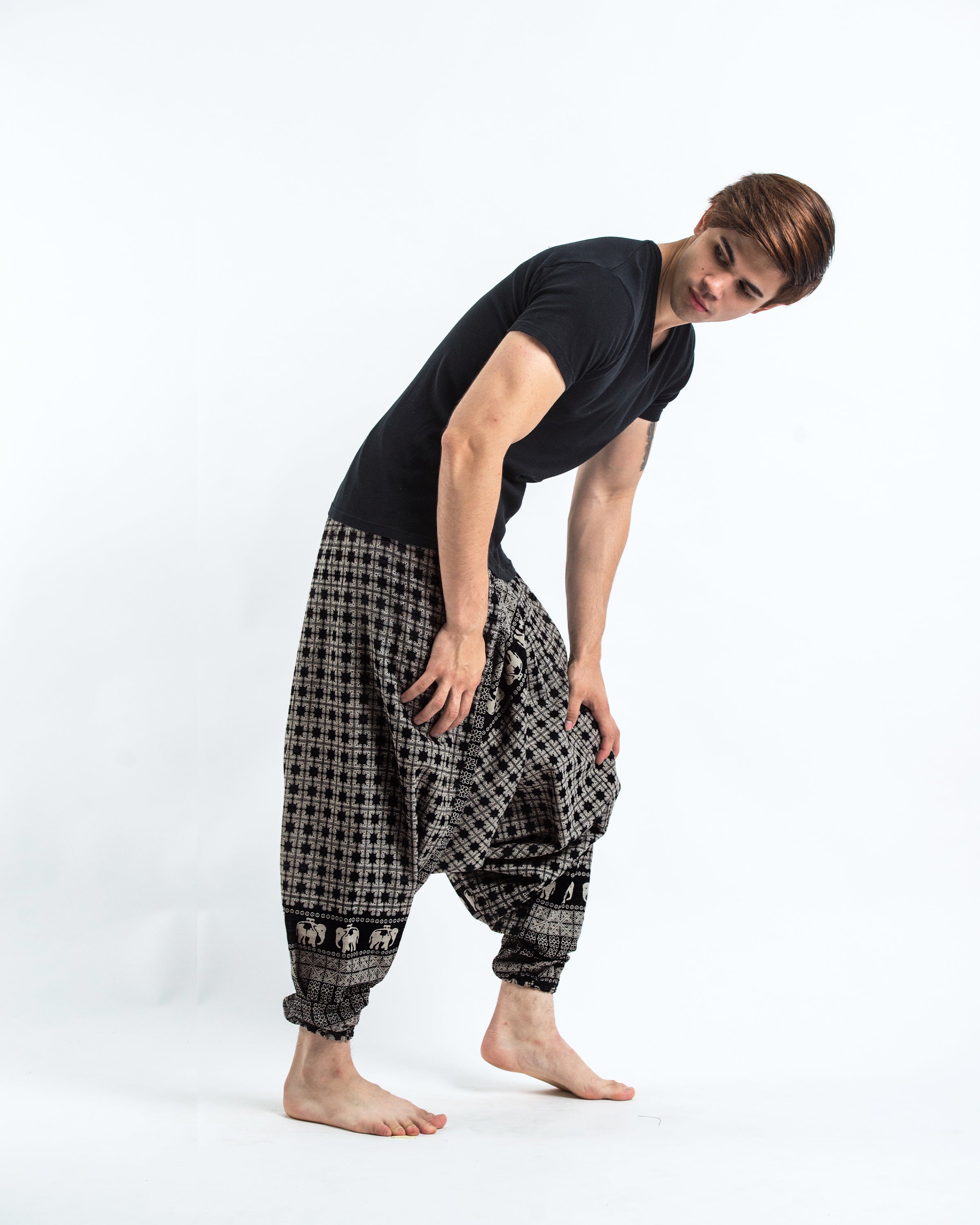 Hill Tribe Elephant Men's Elephant Pants in Black