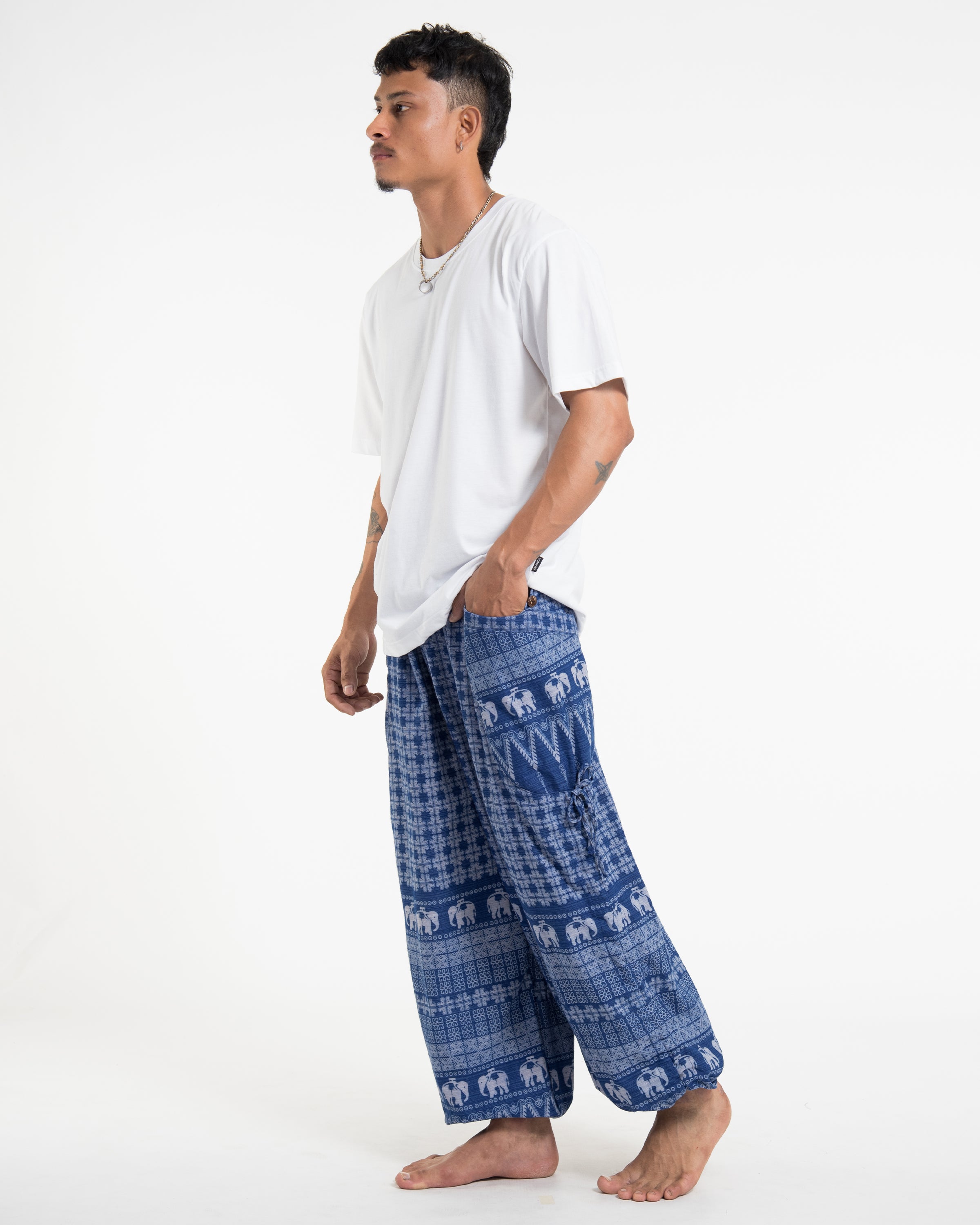 Men's Hill Tribe Cotton Elephant Pants in Blue