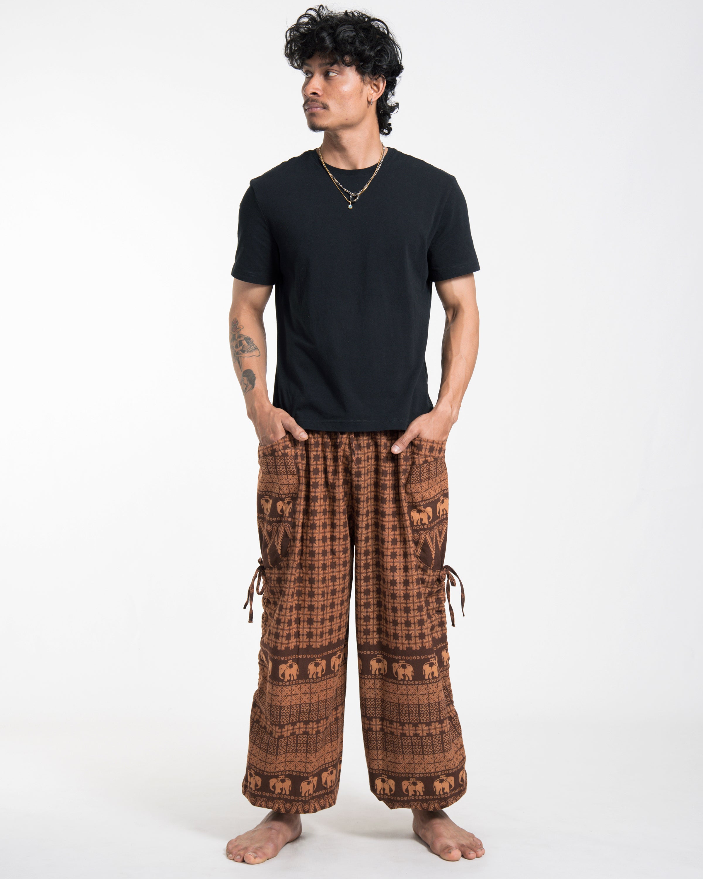 Men's Hill Tribe Cotton Elephant Pants in Brown