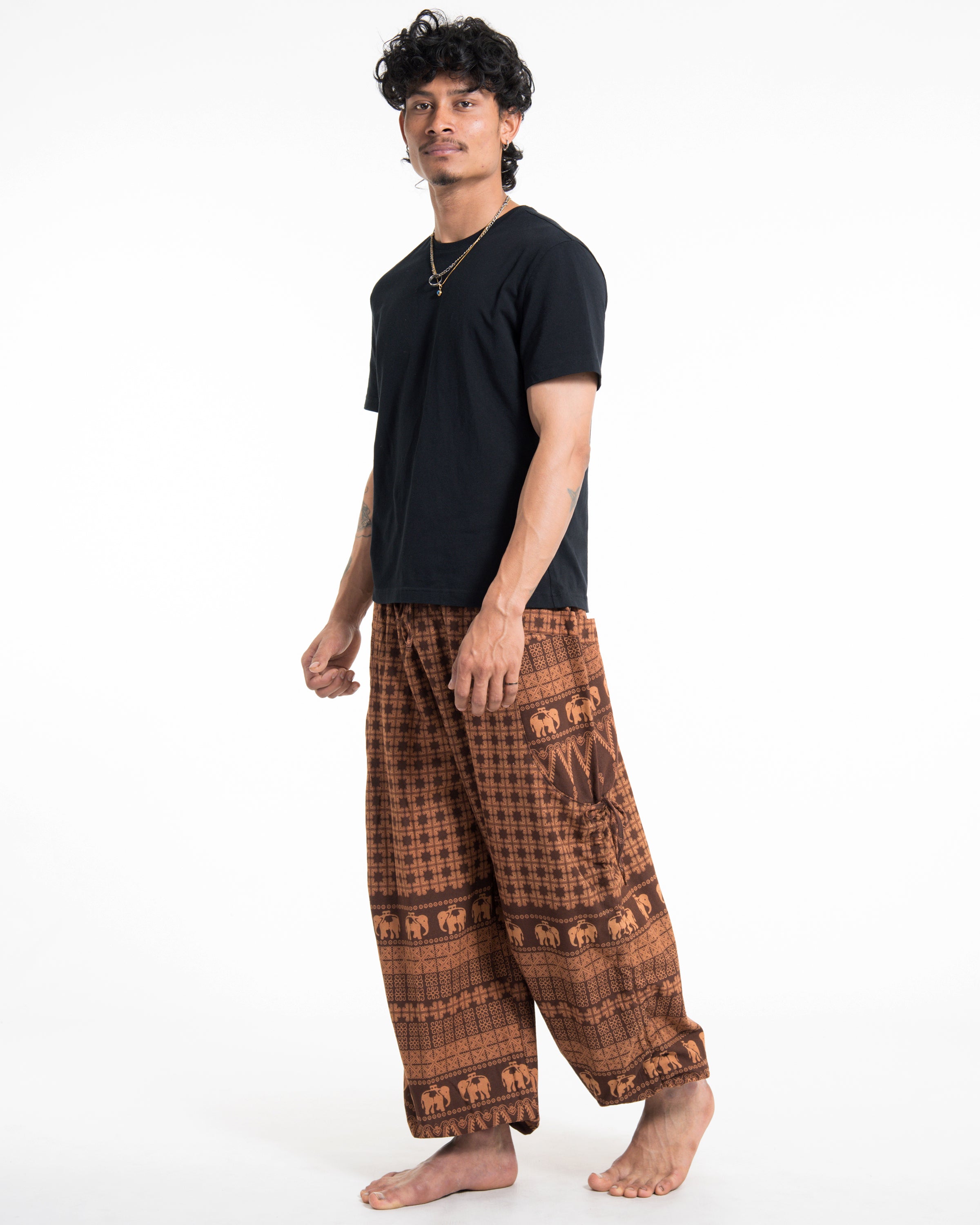 Men's Hill Tribe Cotton Elephant Pants in Brown
