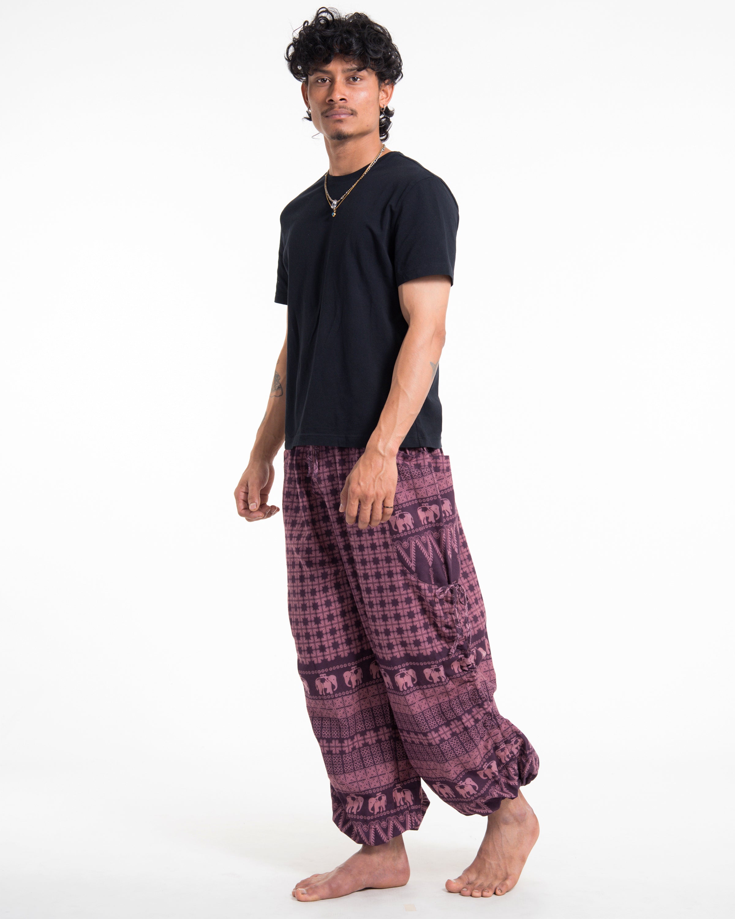 Men's Hill Tribe Cotton Elephant Pants in Purple