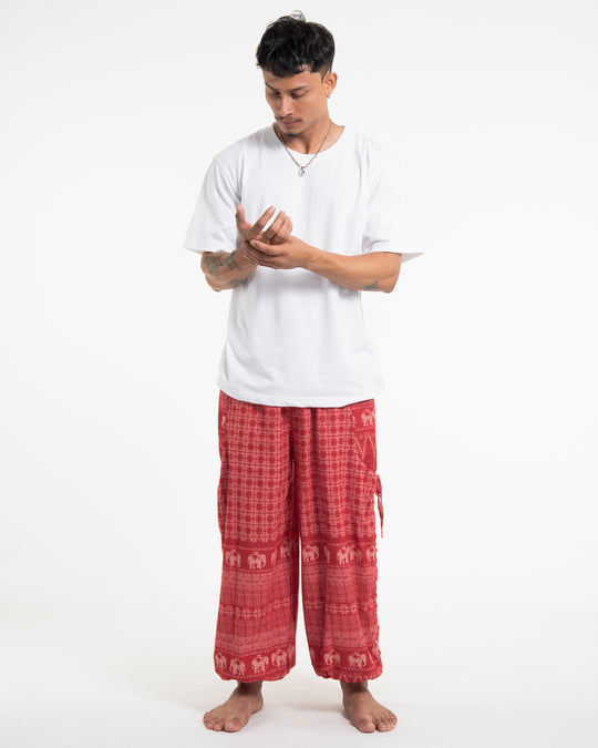 Men's Hill Tribe Cotton Elephant Pants in Red