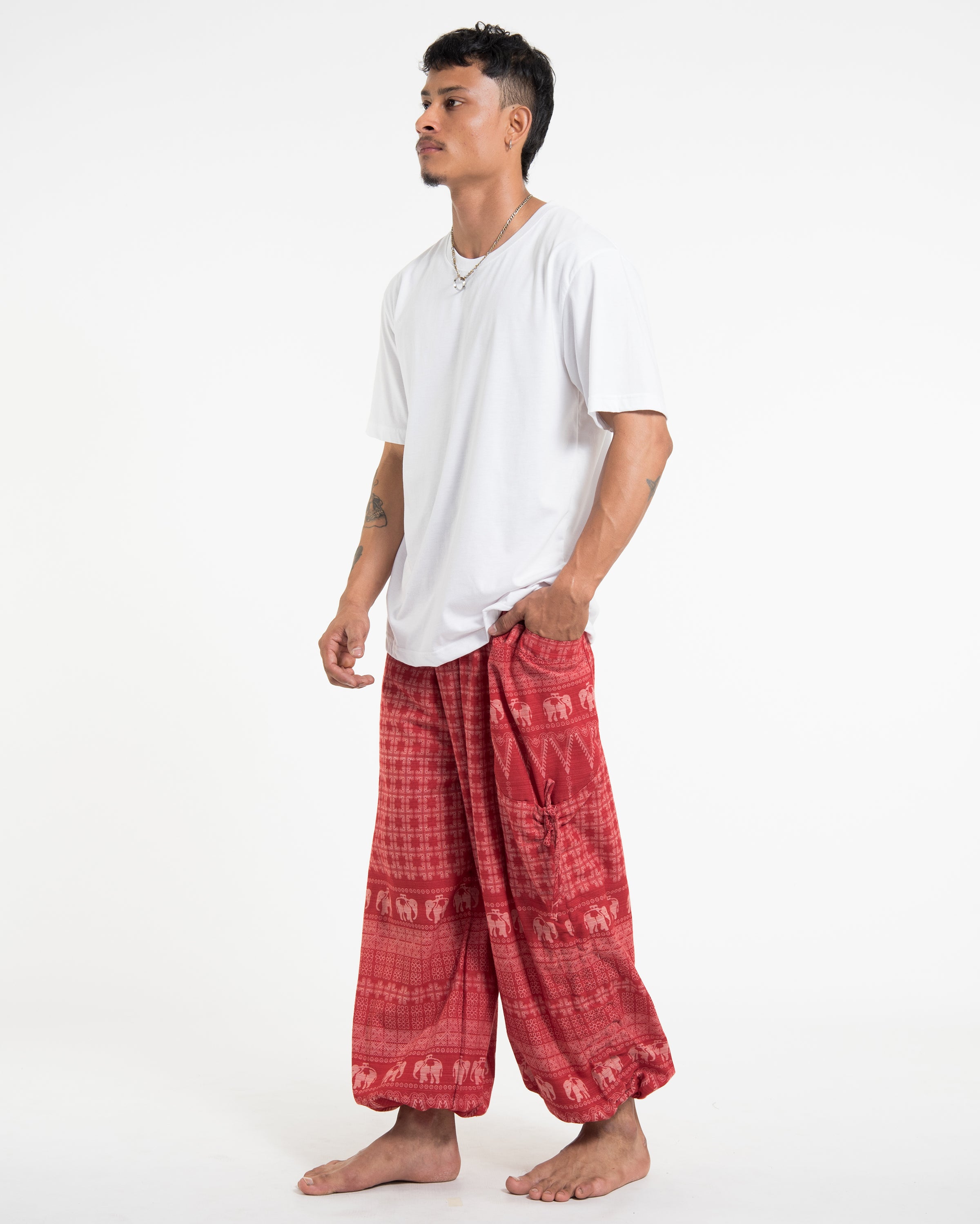 Men's Hill Tribe Cotton Elephant Pants in Red