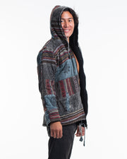 Patchwork Stone Washed Cotton Jacket in Black 01