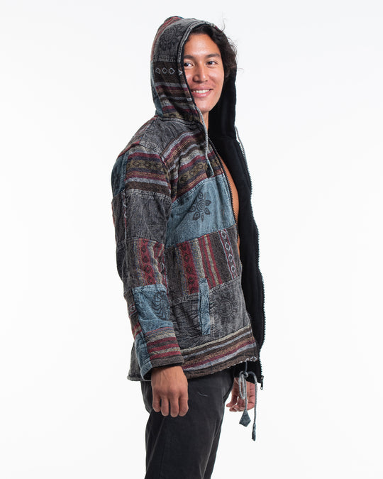 Patchwork Stone Washed Cotton Jacket in Black 01