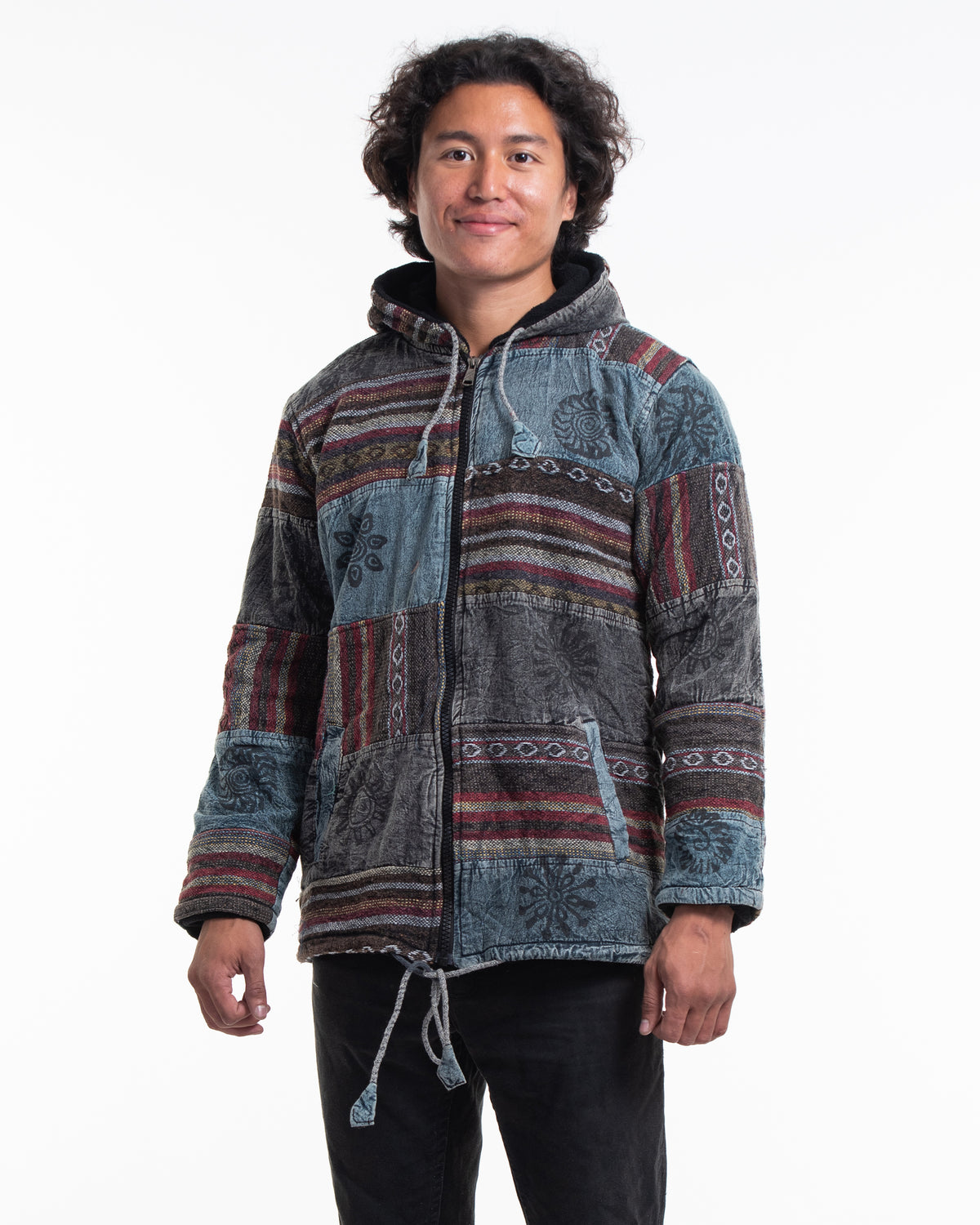 Patchwork Stone Washed Cotton Jacket in Black 01