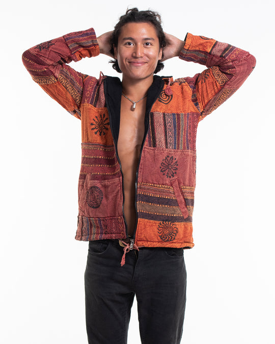 Patchwork Stone Washed Cotton Jacket in Brick 01