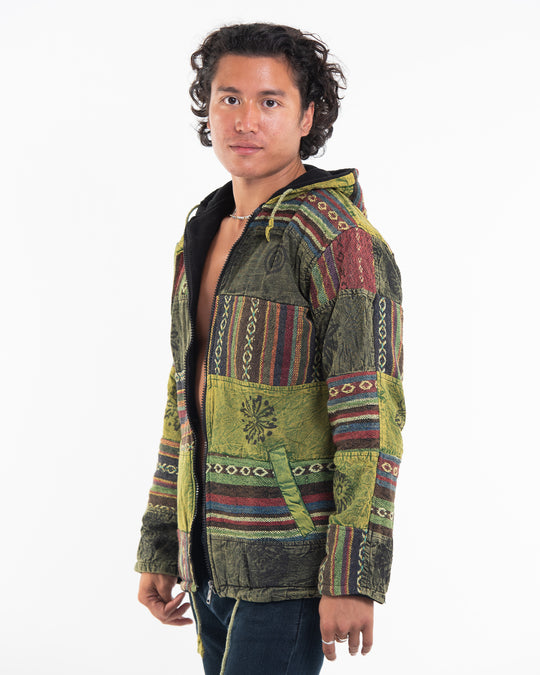 Patchwork Stone Washed Cotton Jacket in Green 01