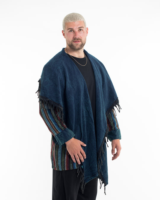 Tribal Cloak Jacket | Stonewash Drape in Denim Blue
