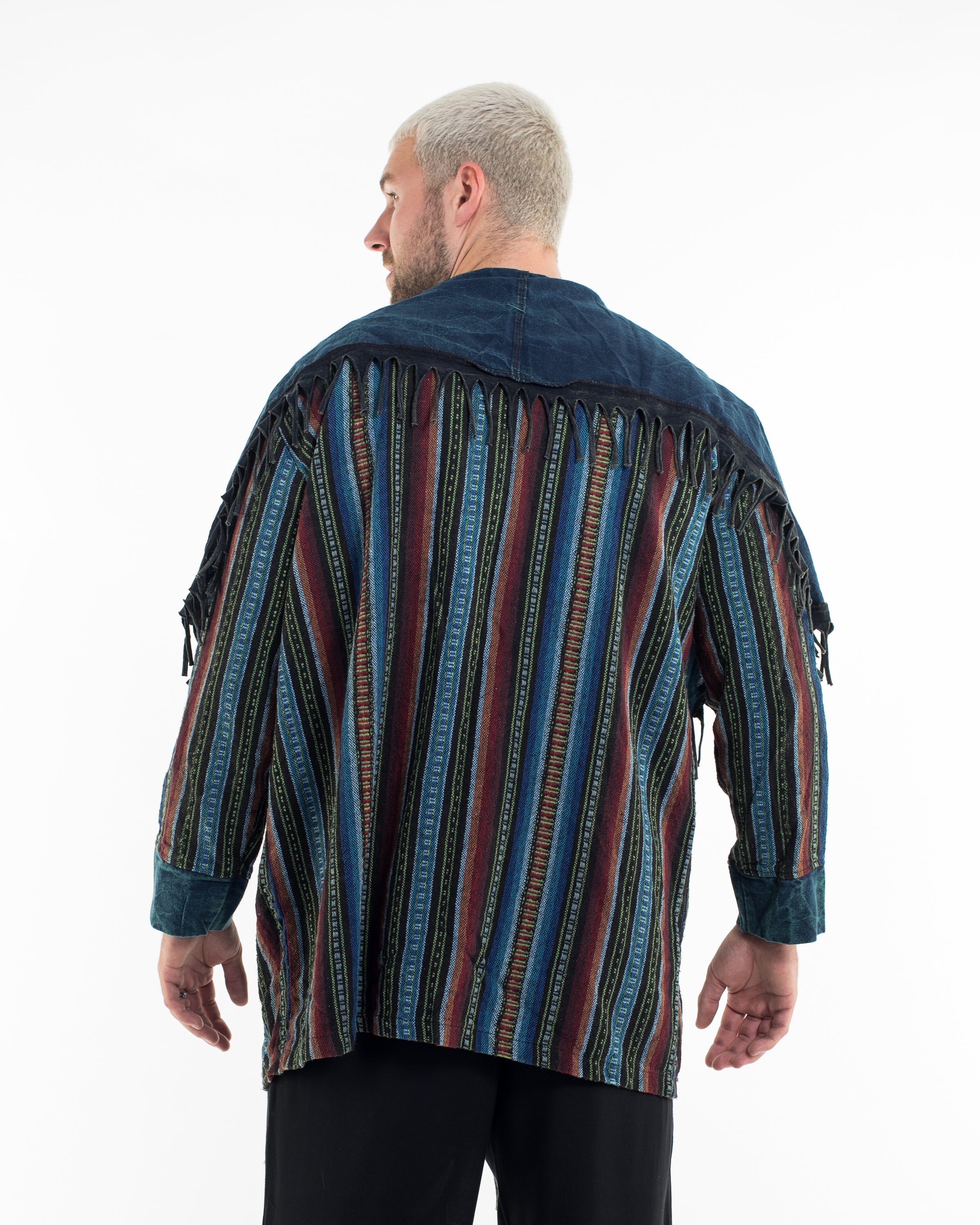 Tribal Cloak Jacket | Stonewash Drape in Denim Blue