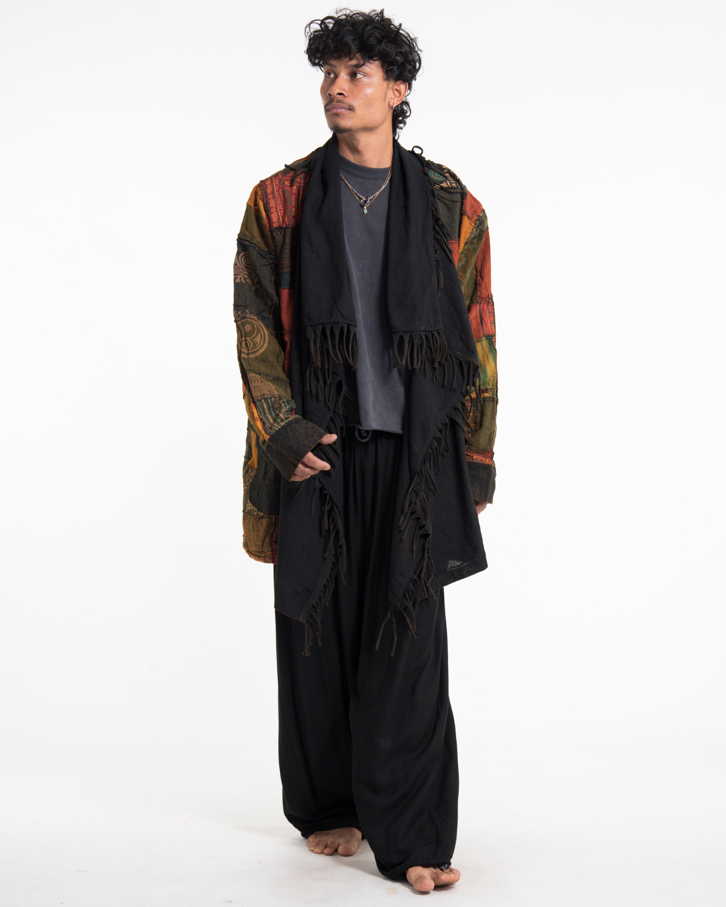 Patchwork Cloak Jacket | Stonewash Drape in Black