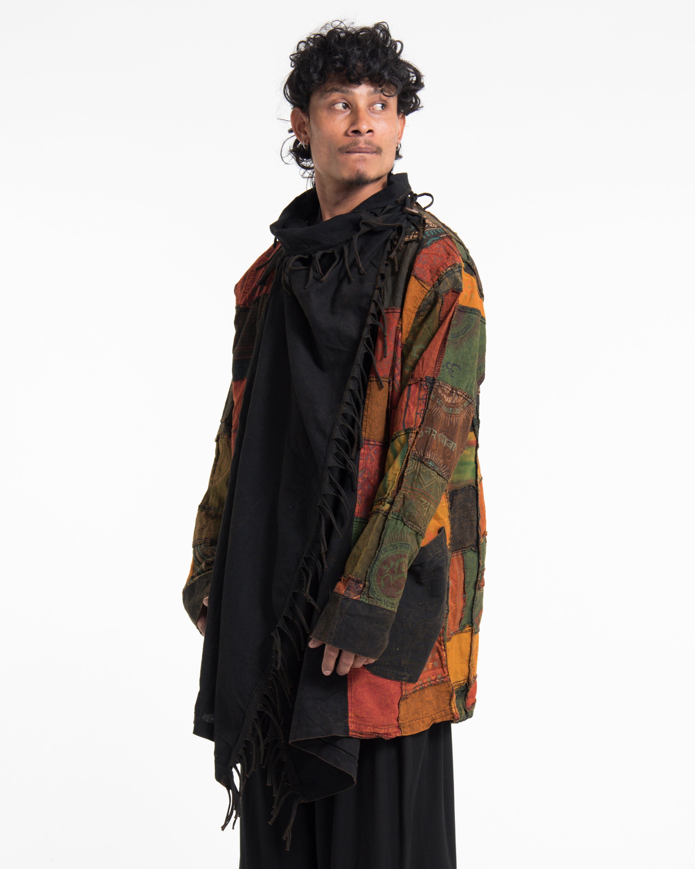 Patchwork Cloak Jacket | Stonewash Drape in Black